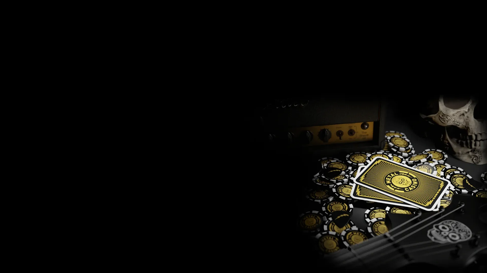 Metal Casino cards, chips and skull